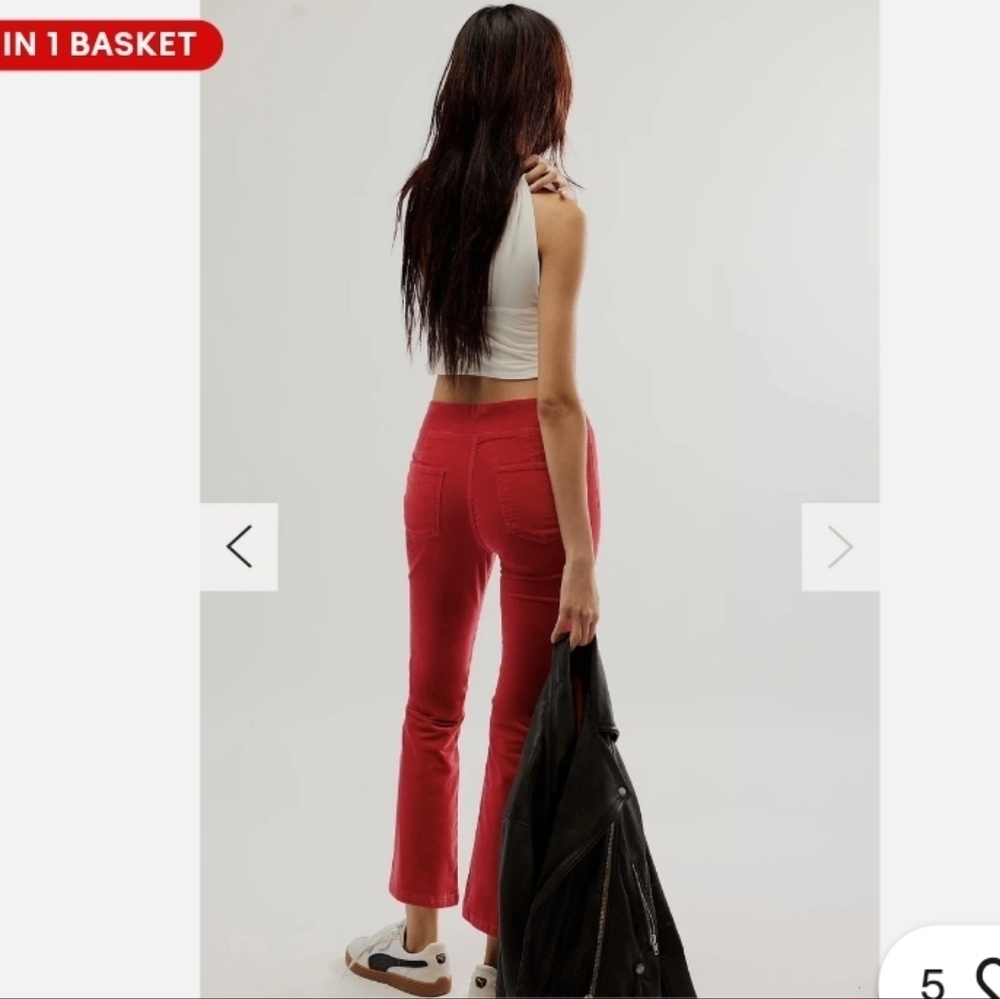 Free People In My Feelings Velvet Corduroy Slim Kick Crop Bohemian Hippie Flare - Picture 2 of 11